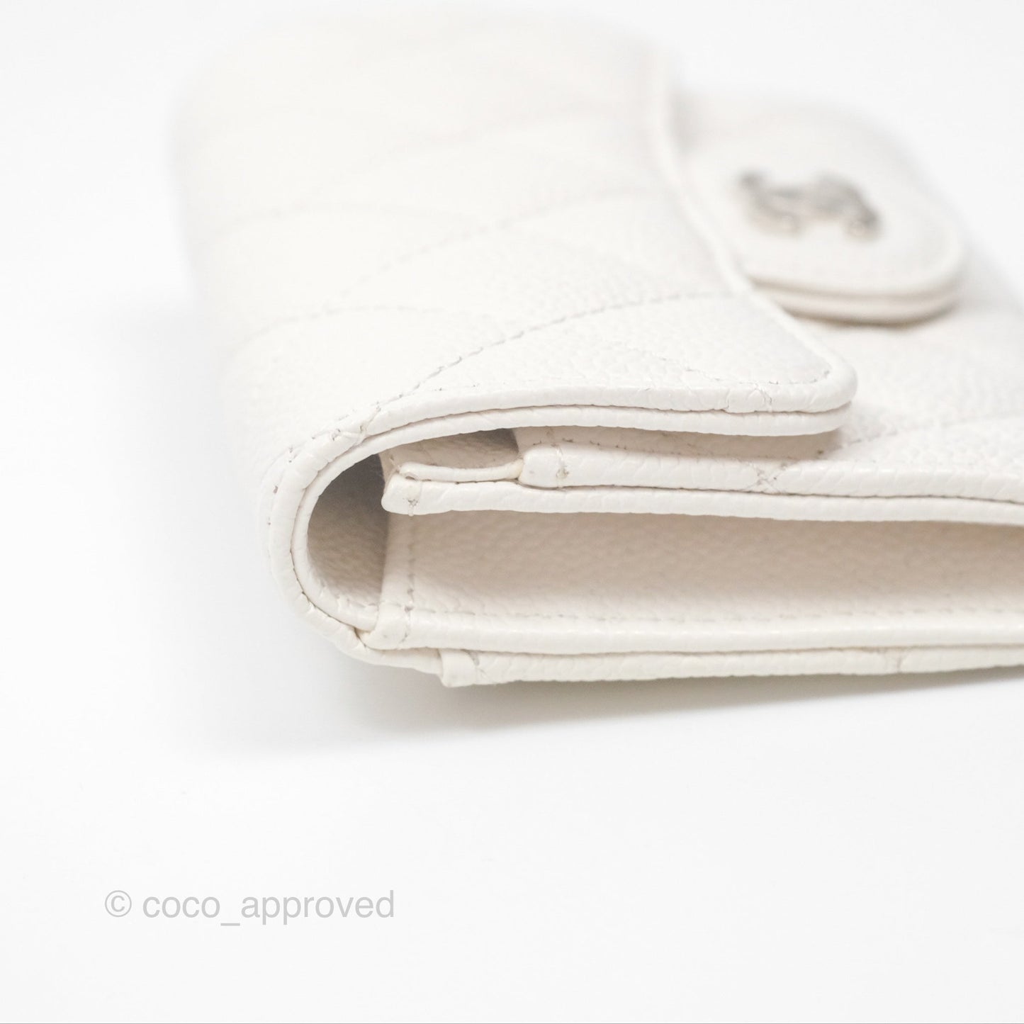 Chanel Quilted Flap Card Holder White Caviar Silver Hardware