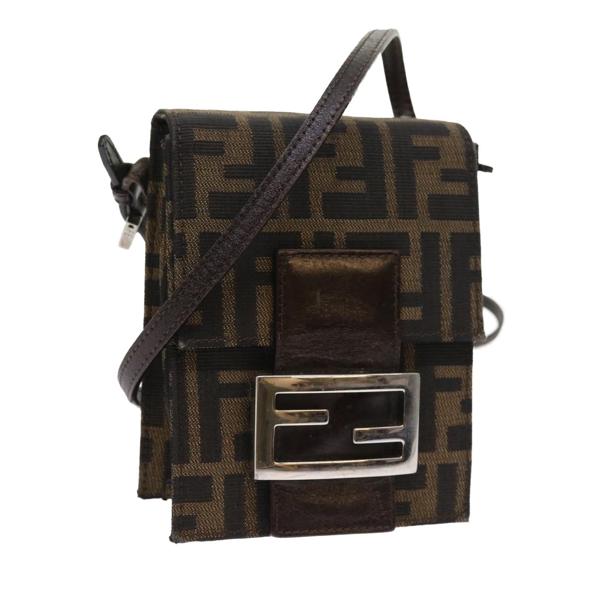 Luxury FendiZucca Canvas Mamma Baguette Shoulder Bag Black Brown56931