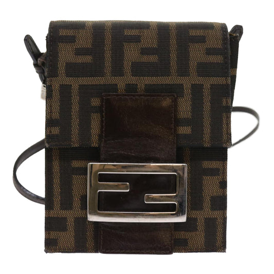 Luxury FendiZucca Canvas Mamma Baguette Shoulder Bag Black Brown56931