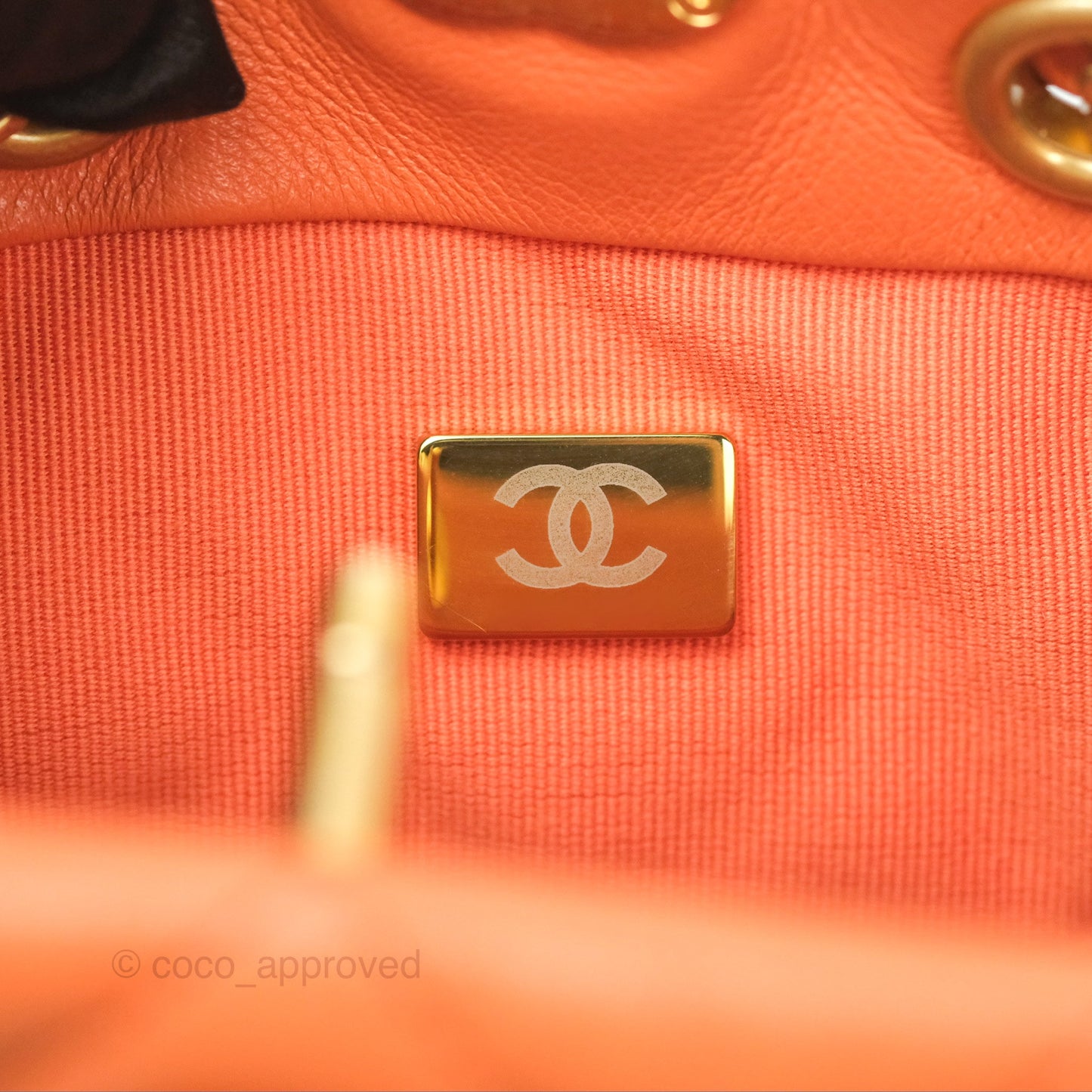Chanel Small Drawstring Backpack Orange Calfskin Aged Gold Hardware 23A