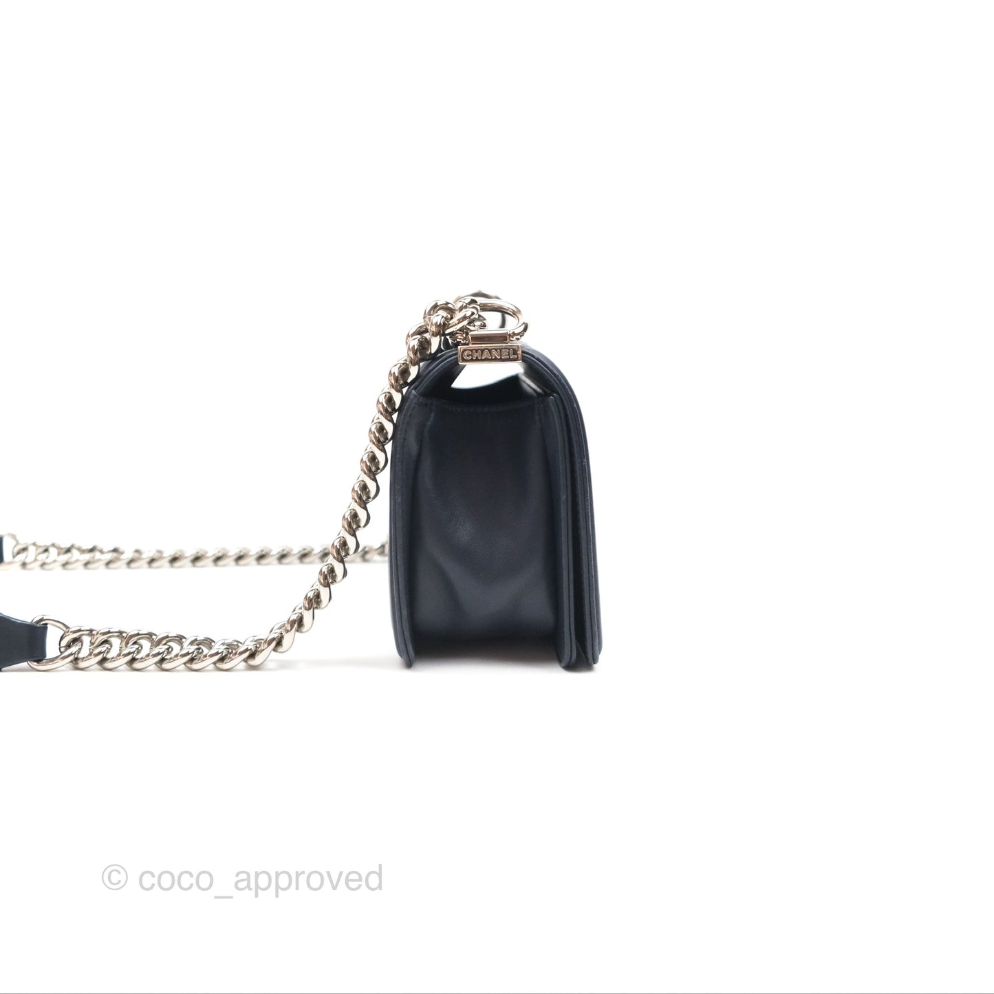 Chanel Small Chevron Boy Navy Calfskin Silver Hardware