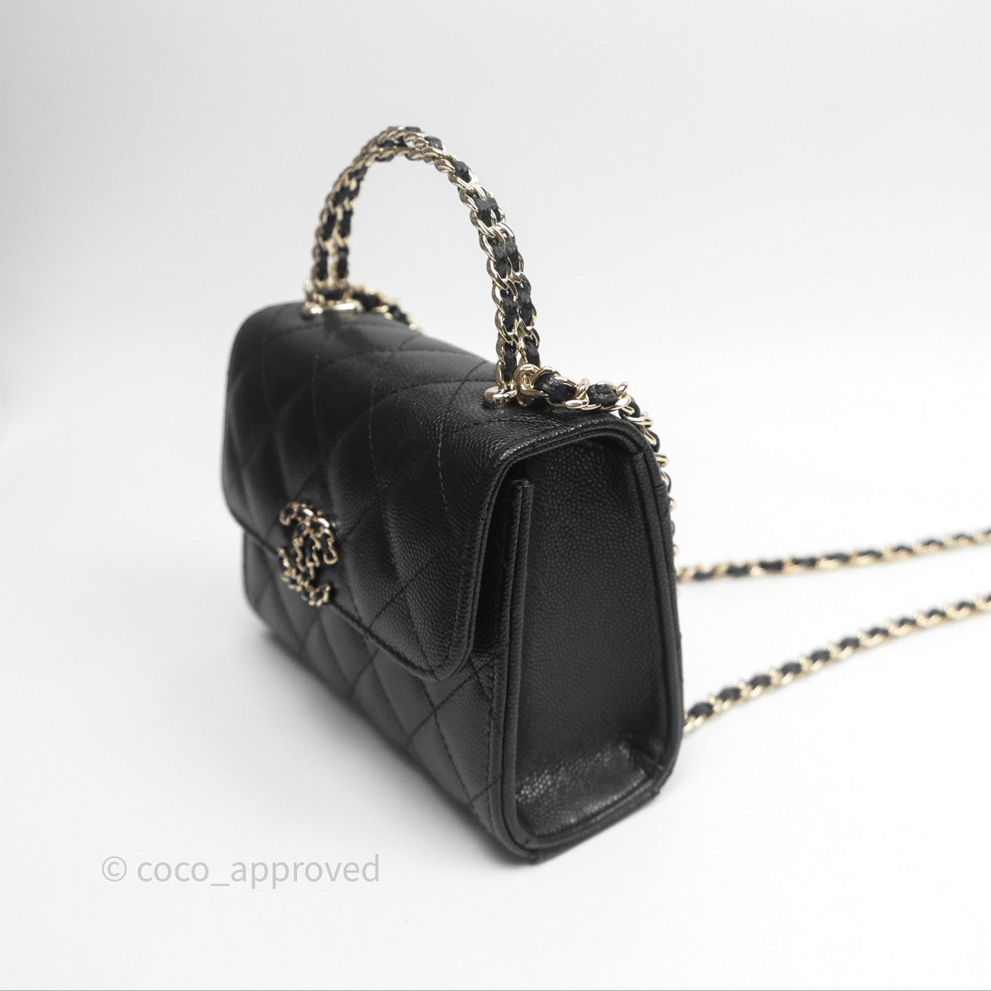 Chanel Kelly Clutch With Chain Black Caviar Gold Hardware