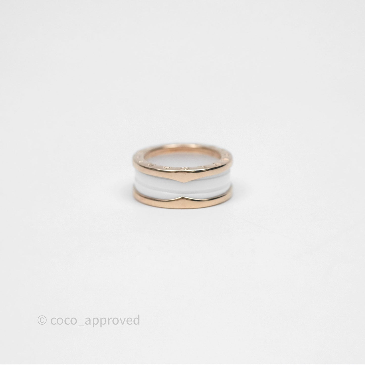 Bvlgari B.Zero1 Two-Band Ring White Ceramic Spiral 18K Rose Gold Size 51