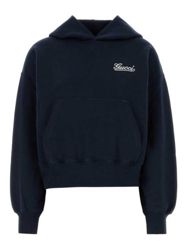Luxury Gucci Trending 2025 Embroidered Cotton Hoodie Blue Navy