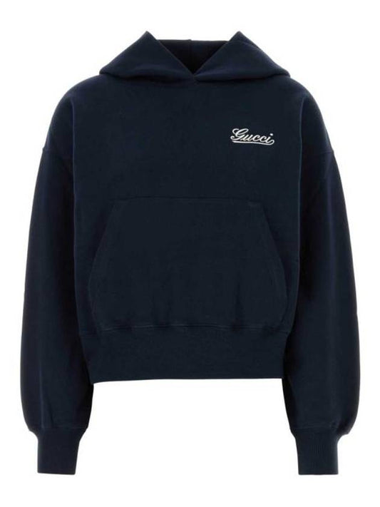 Luxury Gucci Trending 2025 Embroidered Cotton Hoodie Blue Navy