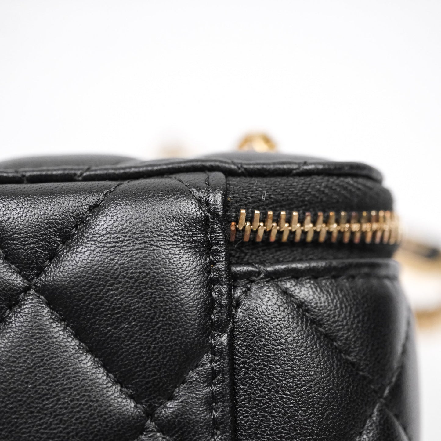 Chanel Mini Vanity With Double Chain Black Lambskin Aged Gold Hardware