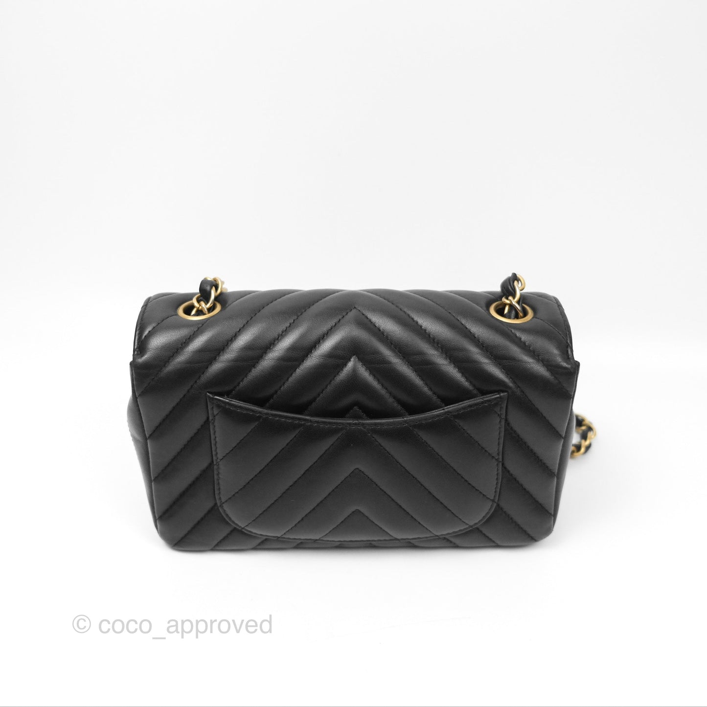 Chanel Chevron Mini Rectangular Black Lambskin Aged Gold Hardware