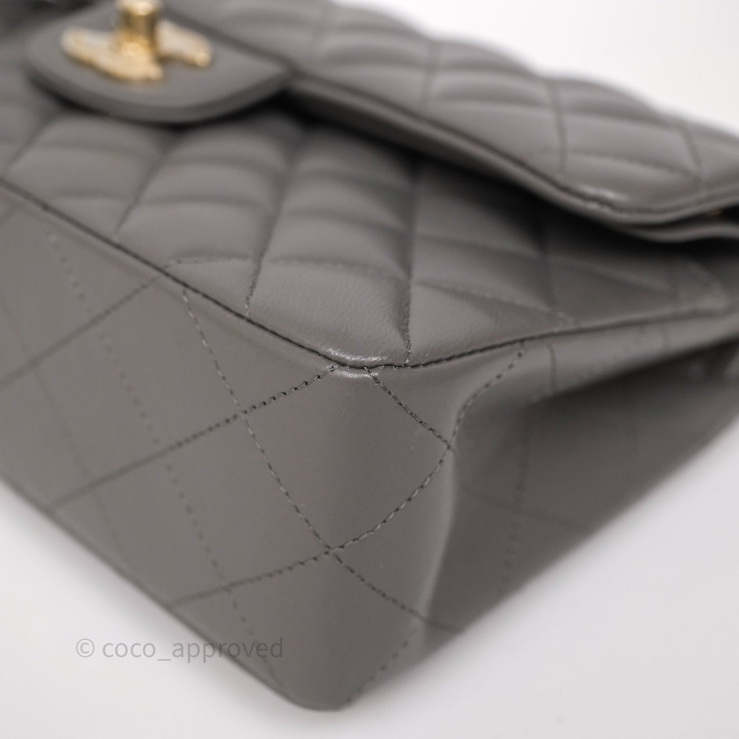 Chanel Small Quilted Classic Flap Grey Lambskin Light Gold Hardware
