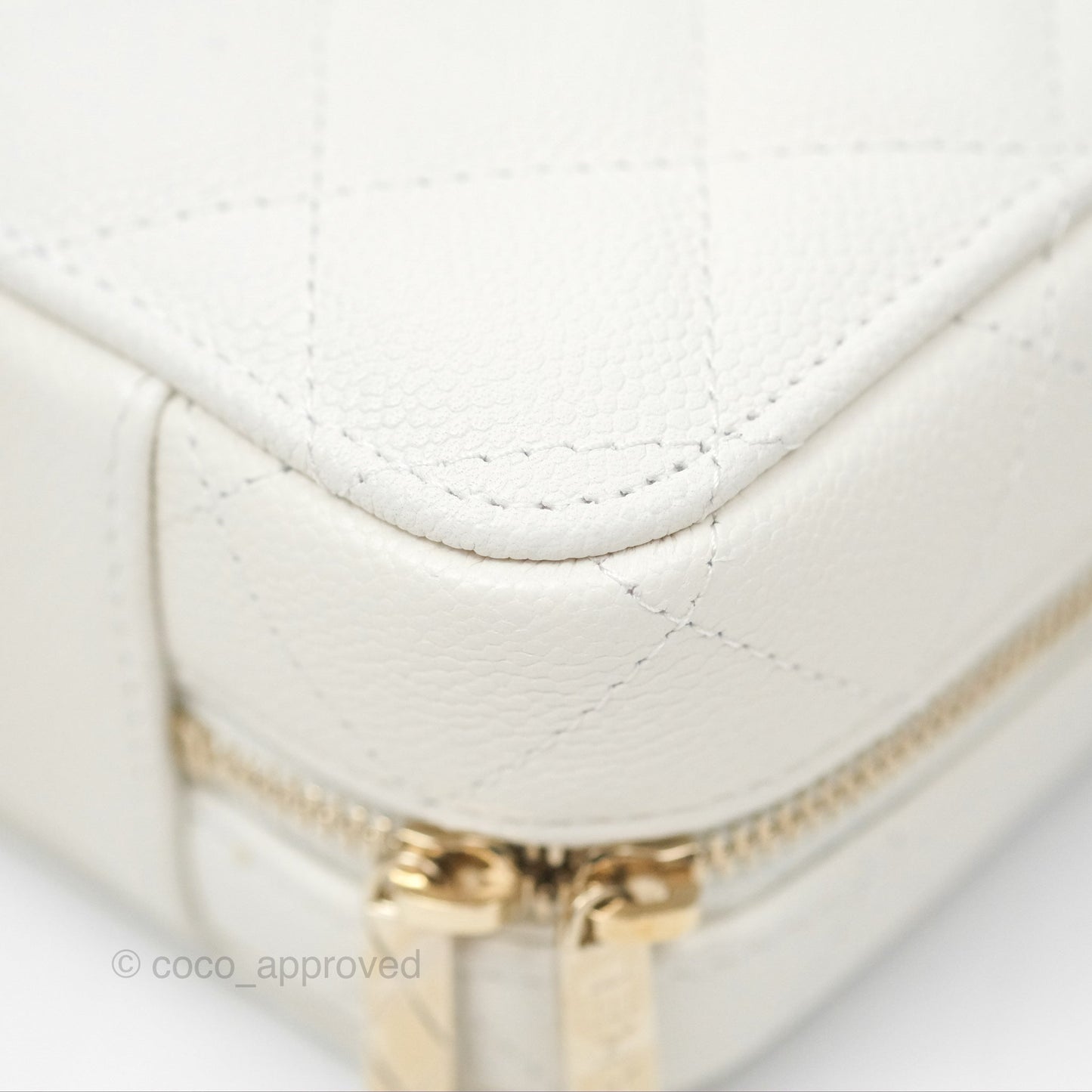 Chanel Quilted Top Handle Vanity White Caviar Gold Hardware