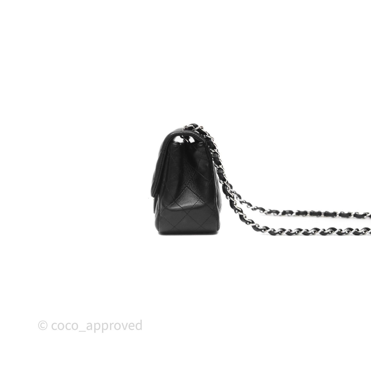 Chanel Mini Square Quilted Black Lambskin Silver Hardware