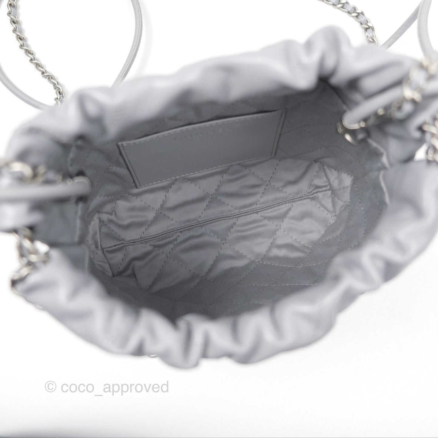 Chanel 22 Mini Bag Light Grey Shiny Crumpled Calfskin Matte Silver Hardware