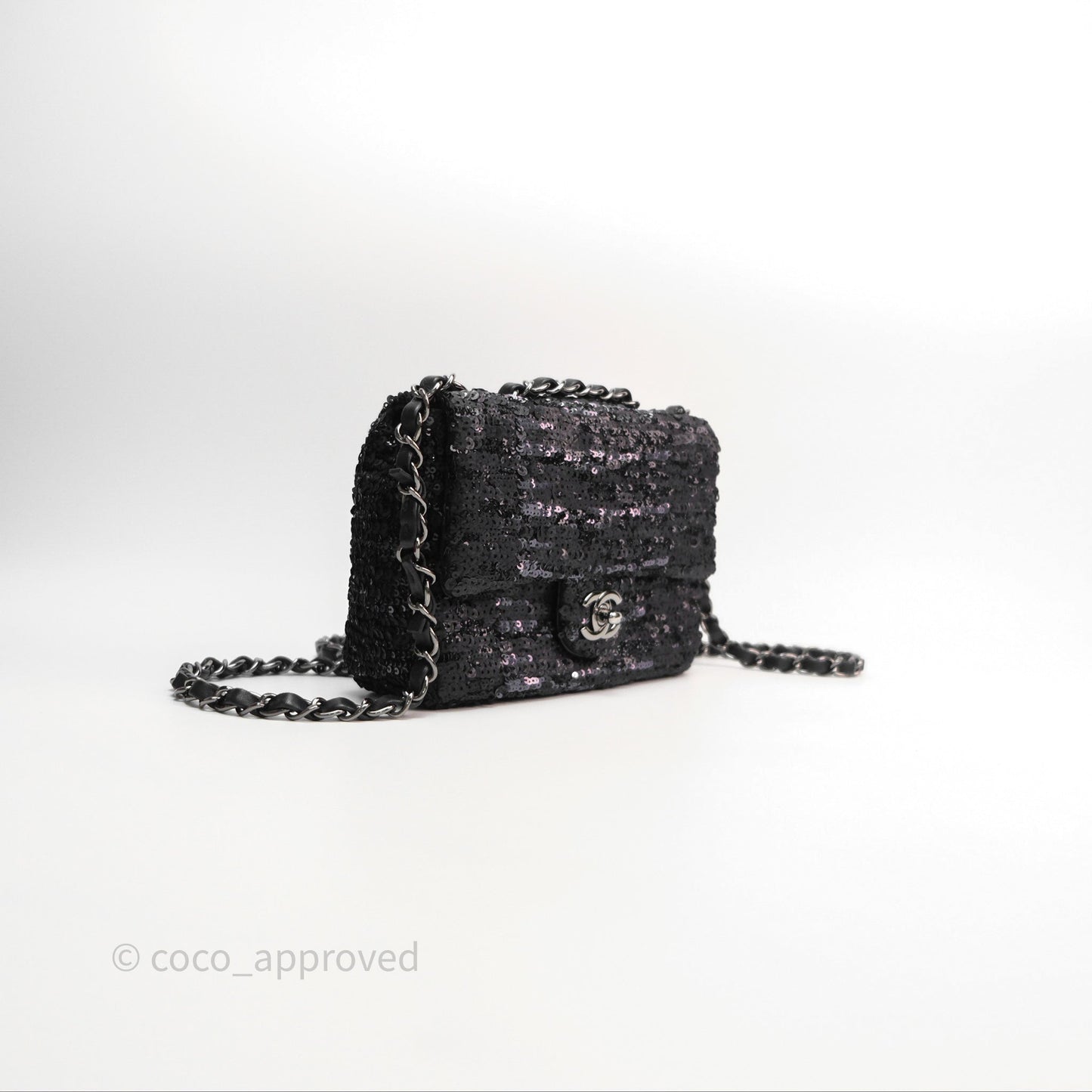 Chanel Mini Flap Bag Sequin Black/ Navy Gun Metal Hardware