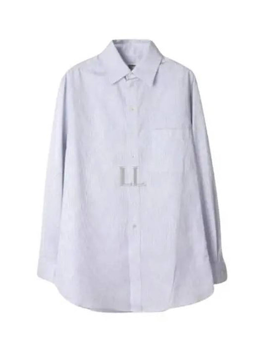 Luxury Saint Laurent Striped Cotton Poplin Monogram Long Sleeve Shirt Blan Bleu