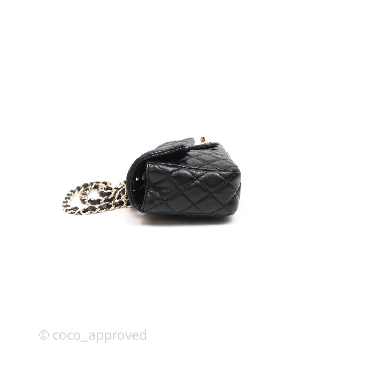 Chanel Quilted East West With Charm Flap Bag Lambskin Black Gold Hardware