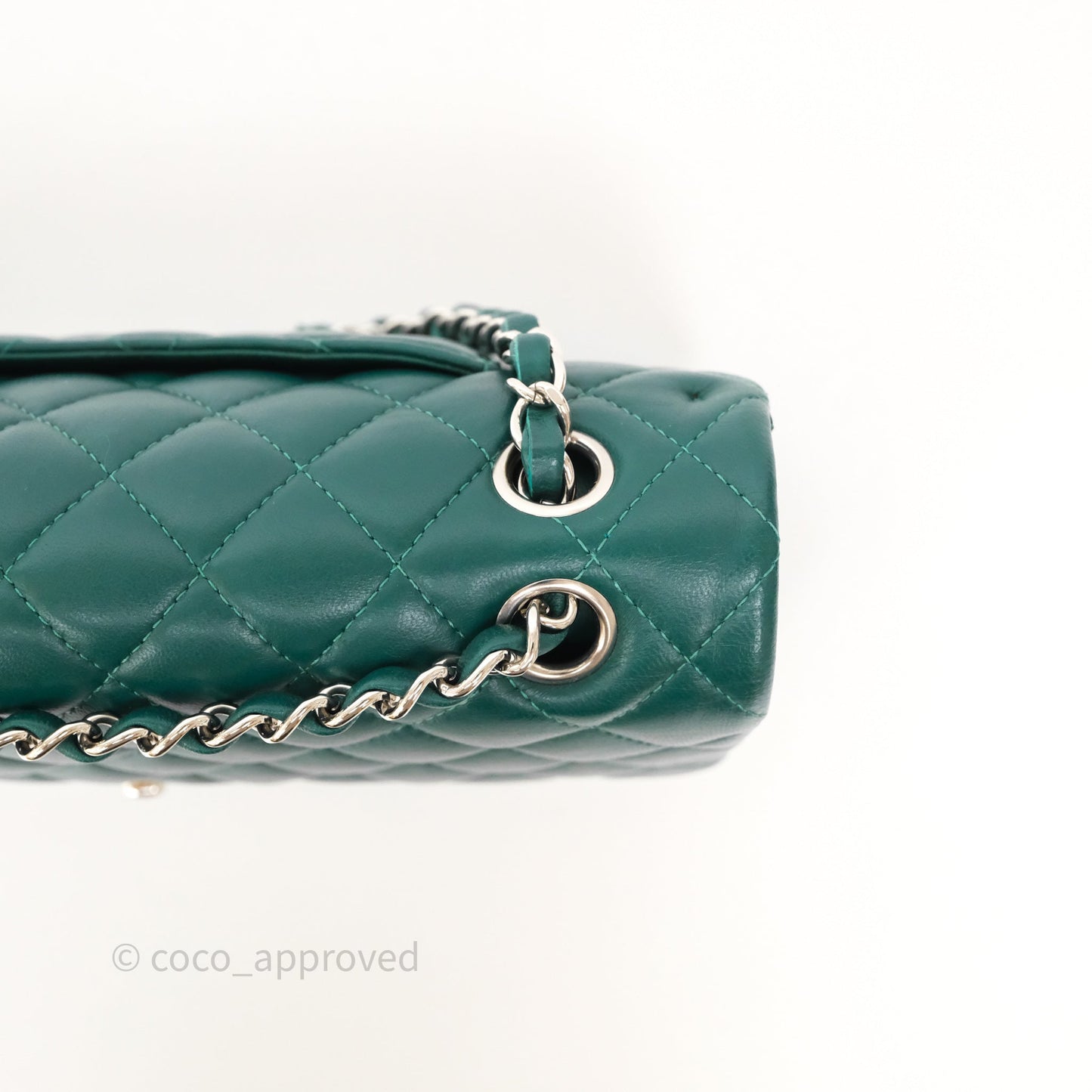 Chanel Medium Classic Flap Quilted Dark Green Lambskin Silver Hardware
