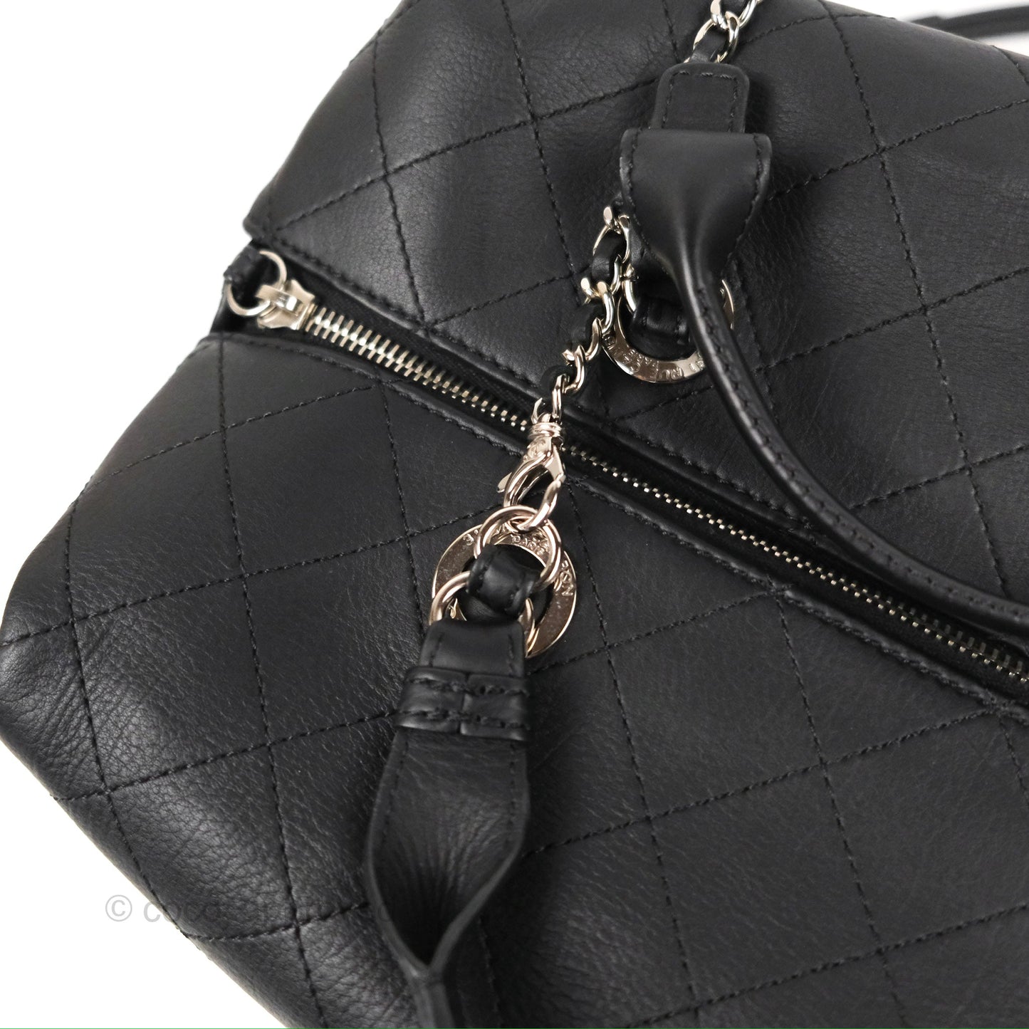 Chanel Flat Quilted Boston Bag Black Calfskin Silver Hardware
