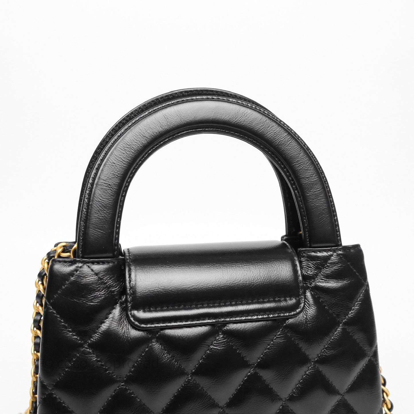 Chanel Kelly Bag Quilted Black Shiny Crumpled Calfskin Aged Gold Hardware