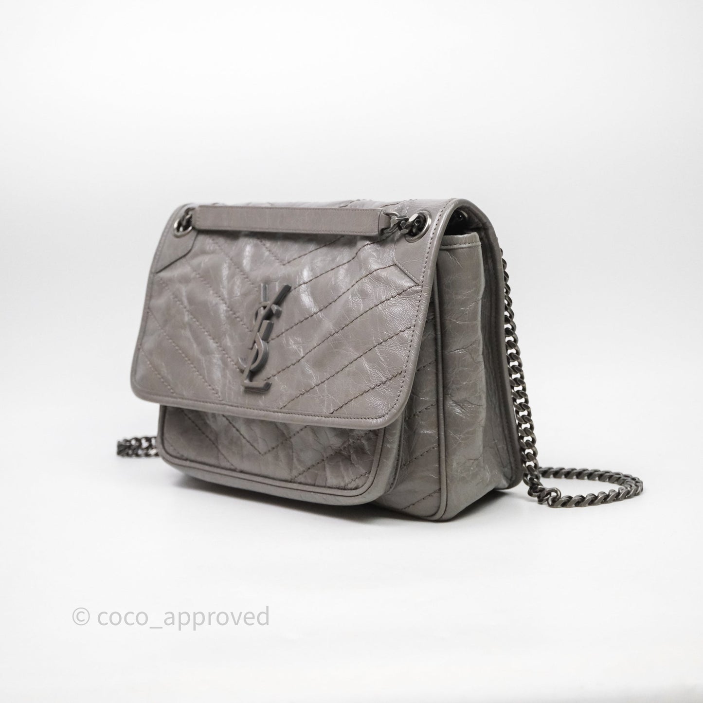 Saint Laurent Medium Niki Chain Bag Crinkled Calfskin Grey