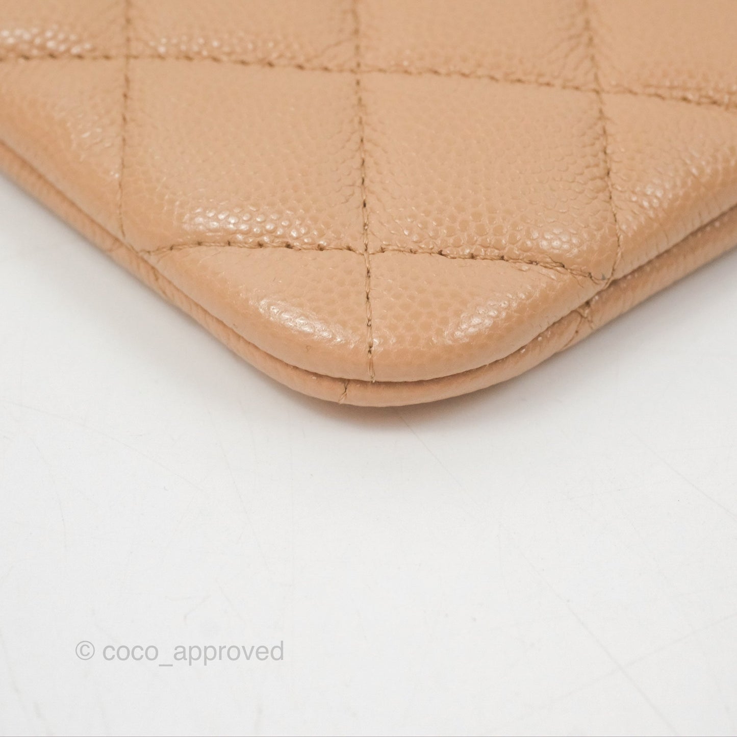 Chanel Quilted Mini O Case Beige Caviar Gold Hardware
