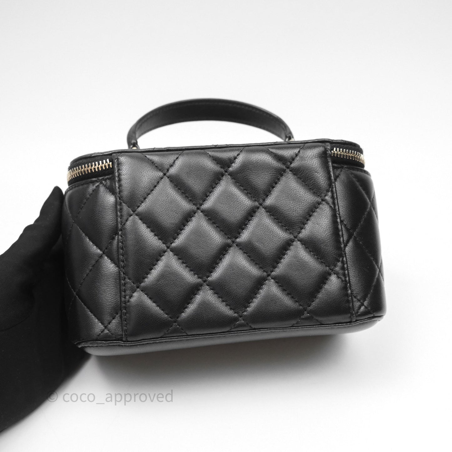 Chanel Vanity Rectangular Top Handle Black Lambskin Gold Hardware