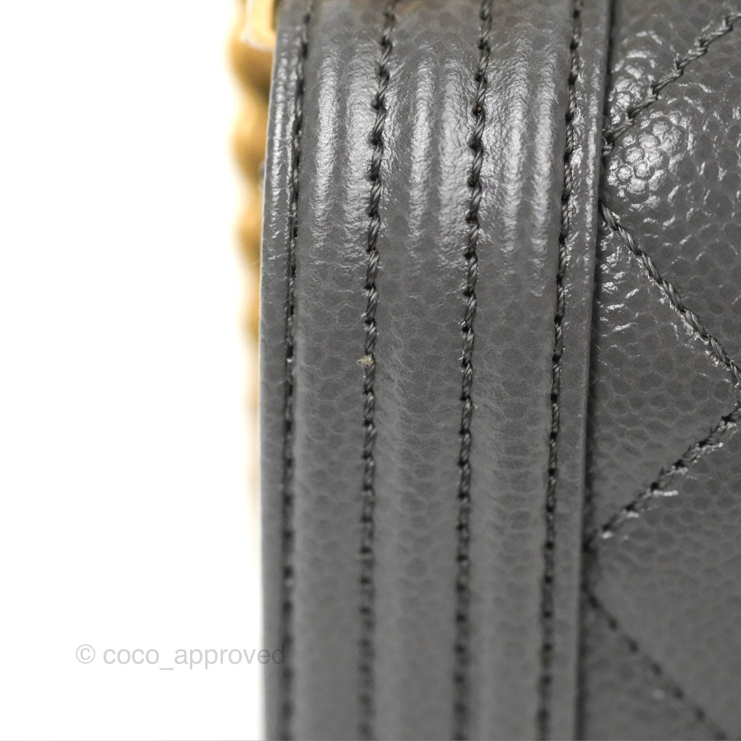 Chanel Mini Boy Dark Grey Caviar Aged Gold Hardware
