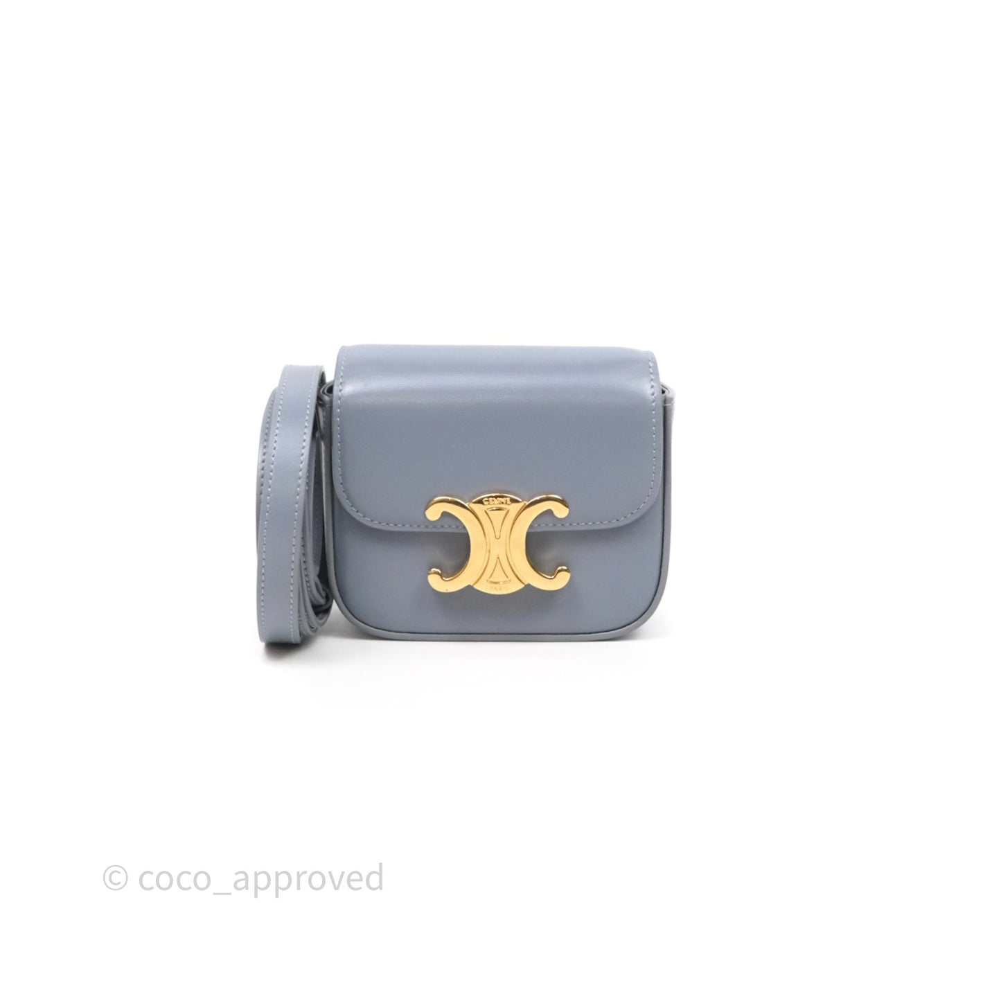 Celine Mini Triomphe Shiny Calfskin Blue Grey