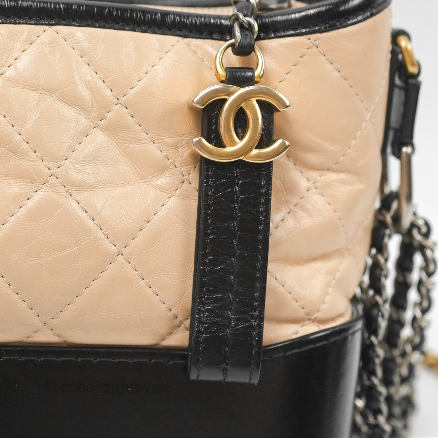Chanel Small Gabrielle Hobo Quilted Beige Back Aged Calfskin