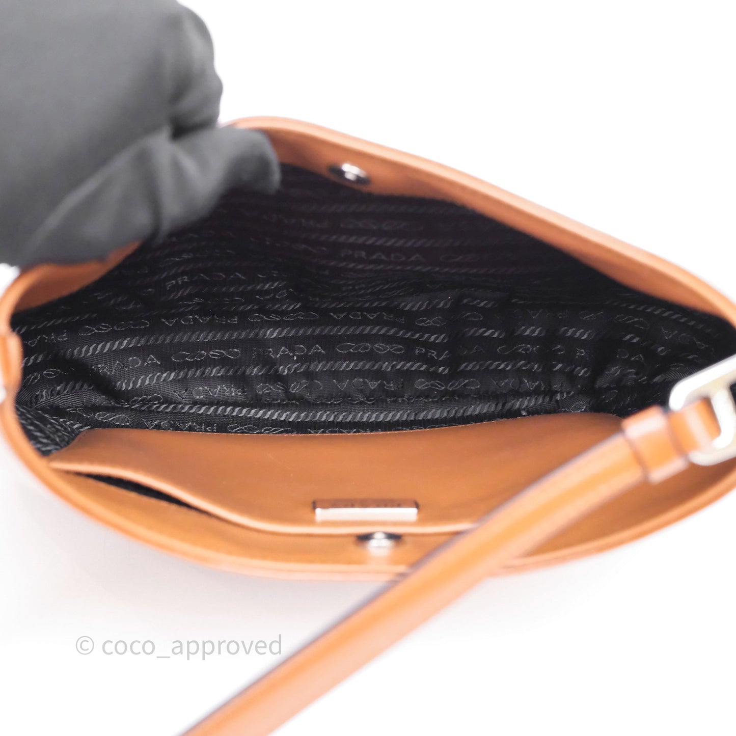 Prada Cleo Brushed Leather Shoulder Bag Brown