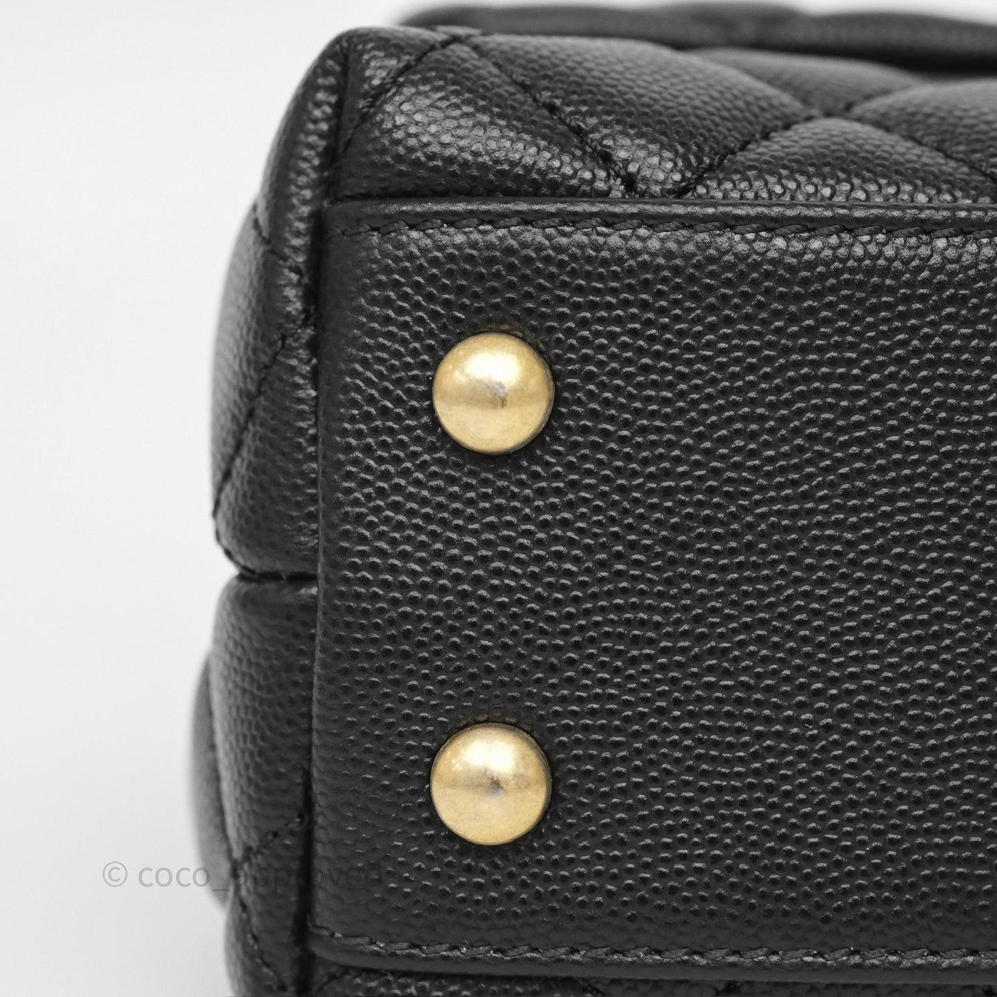 Chanel Small Coco Handle Quilted Black Caviar Aged Gold Hardware Lizard Handle
