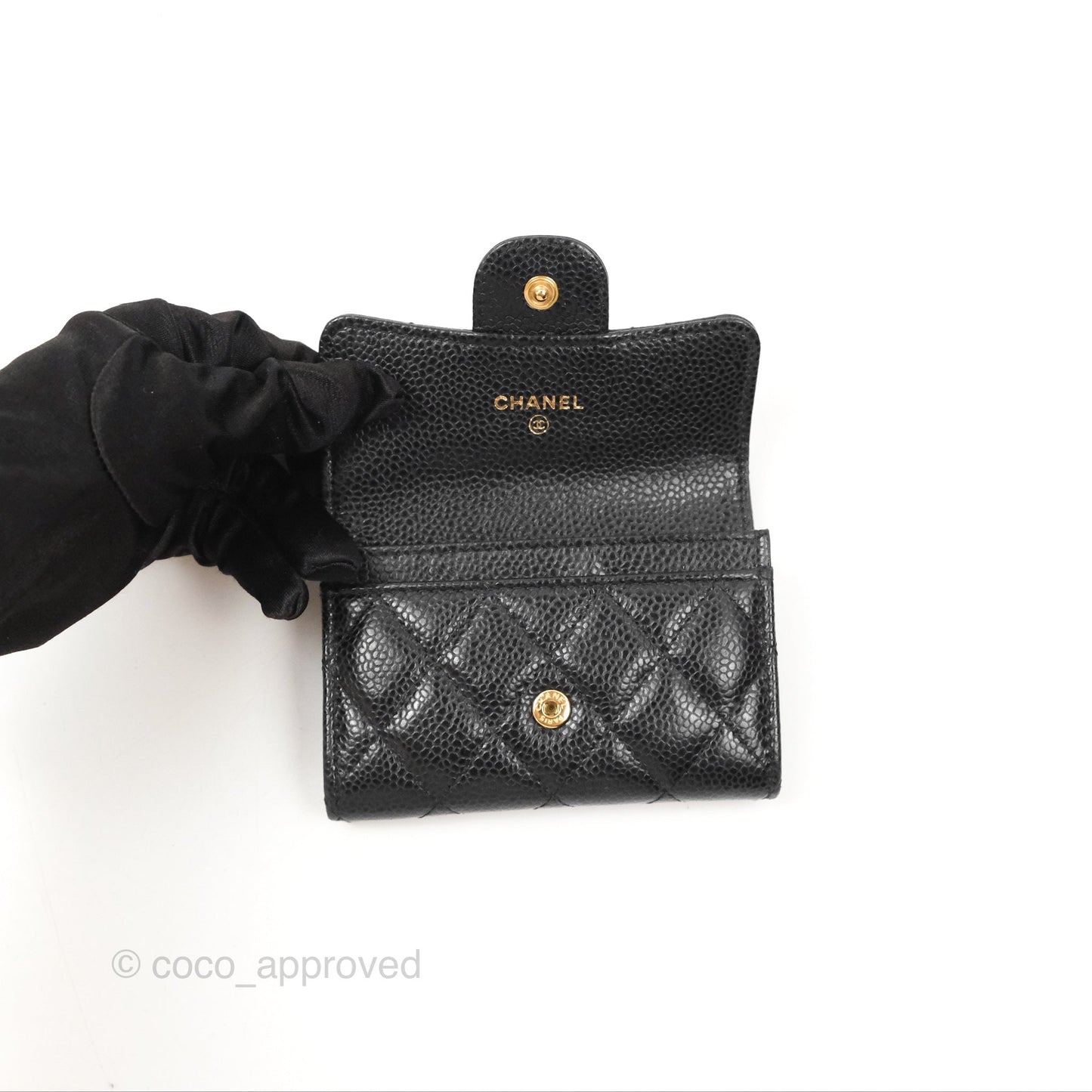 Chanel Classic Quilted Flap Card Holder Black Caviar Gold Hardware