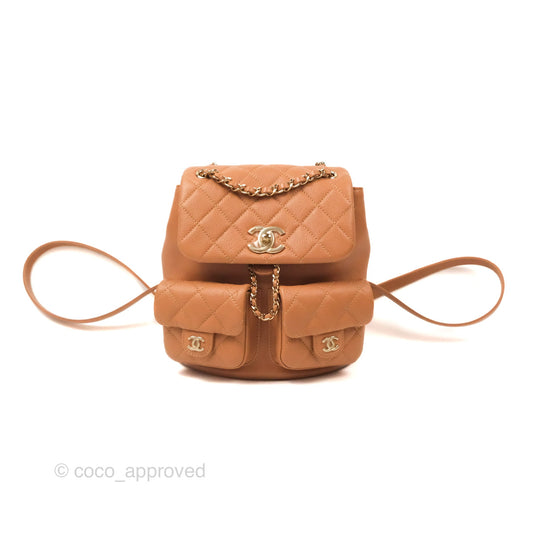 Chanel Duma Backpack Medium Dark Caramel Beige Caviar Gold Hardware