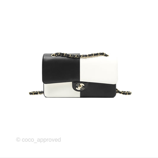 Chanel Medium Flap Black & White Lambskin Gold Hardware