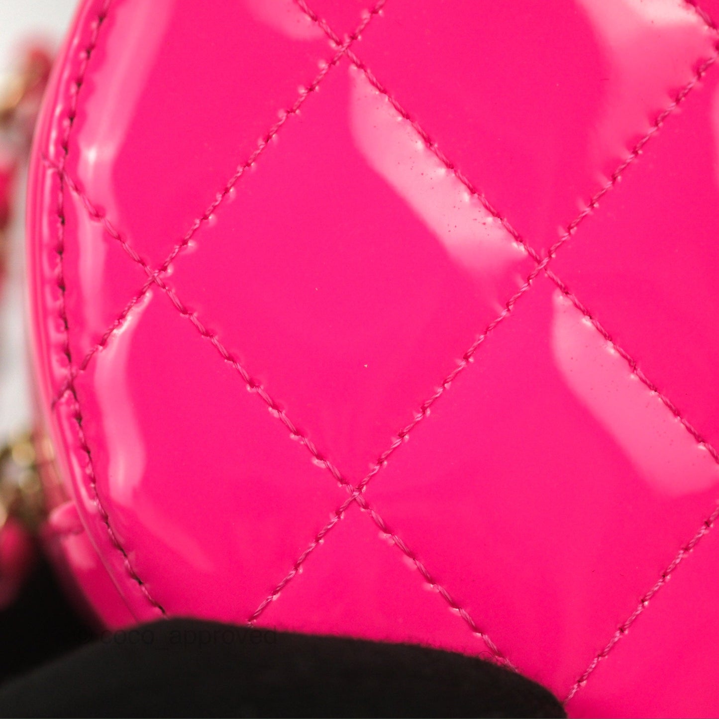 Chanel Classic Quilted Round Clutch Neon Pink Patent Gold Hardware