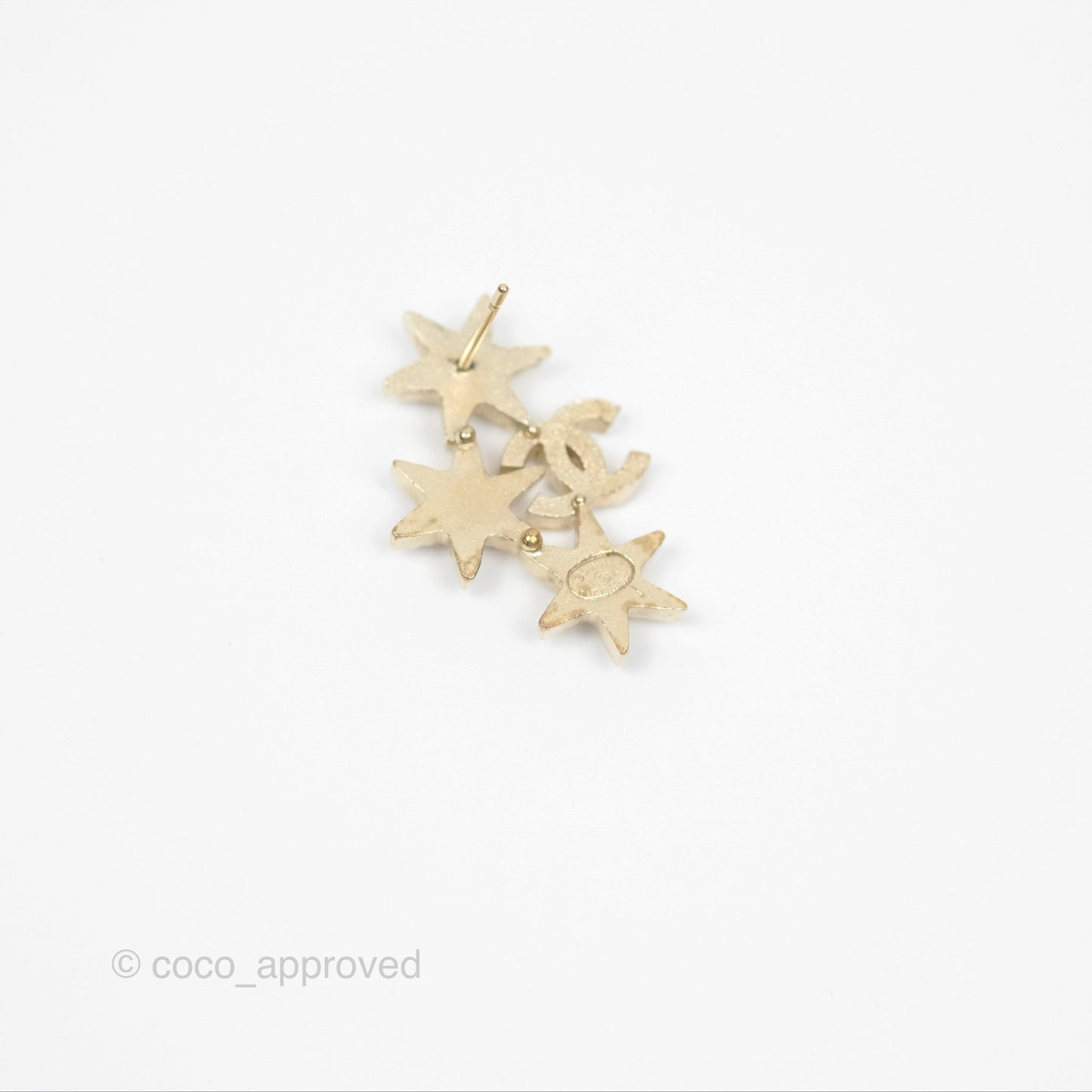Chanel Crystal CC Star Earrings Gold Tone 15A
