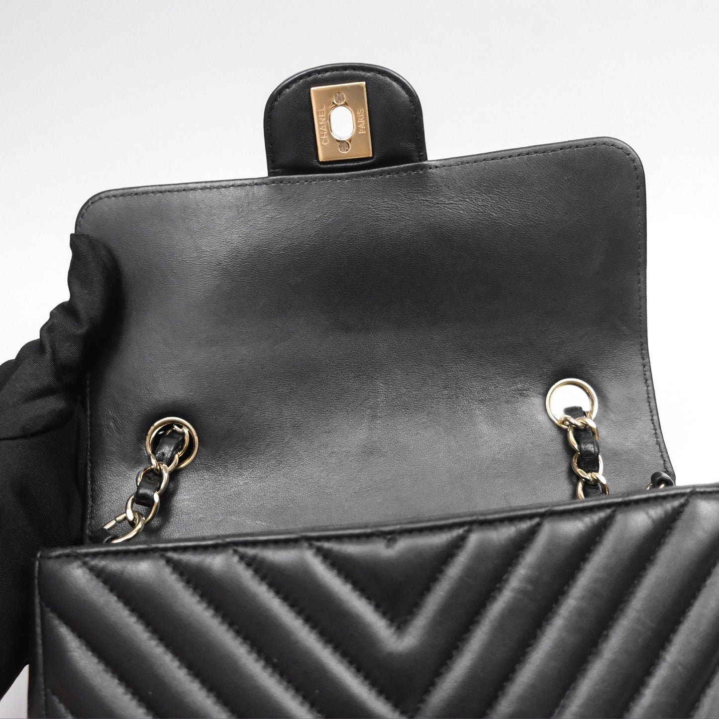 Chanel Mini Rectangular Chevron Black Lambskin Gold Hardware