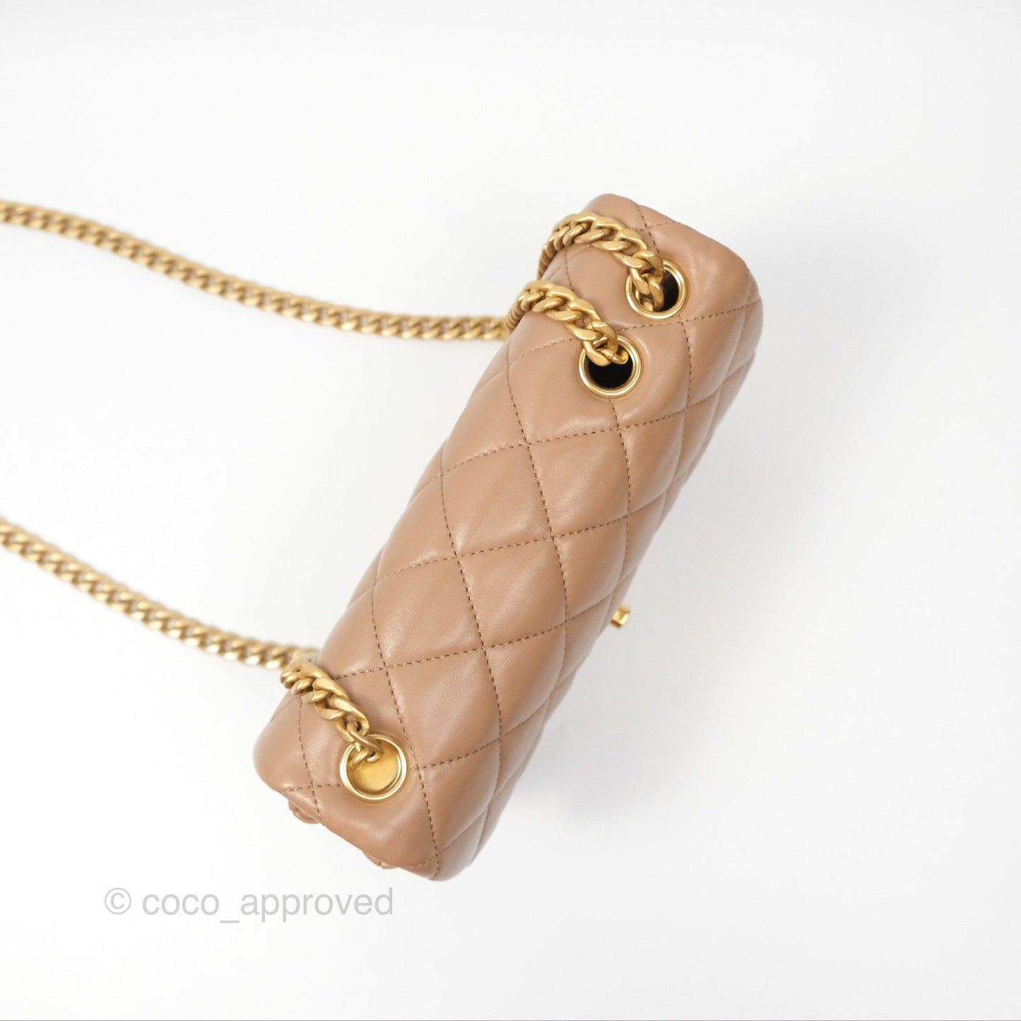 Chanel Small All Slide Adjustable Chain Flap Bag Beige Lambskin Aged Gold Hardware