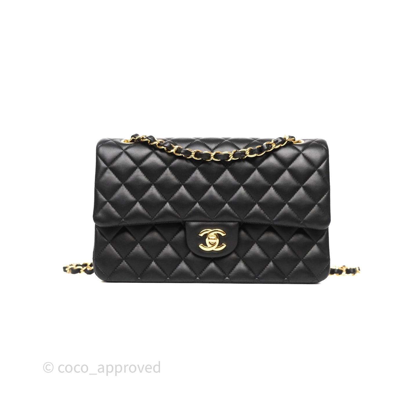 Chanel Classic M/L Medium Flap Quilted Black Lambskin Gold Hardware