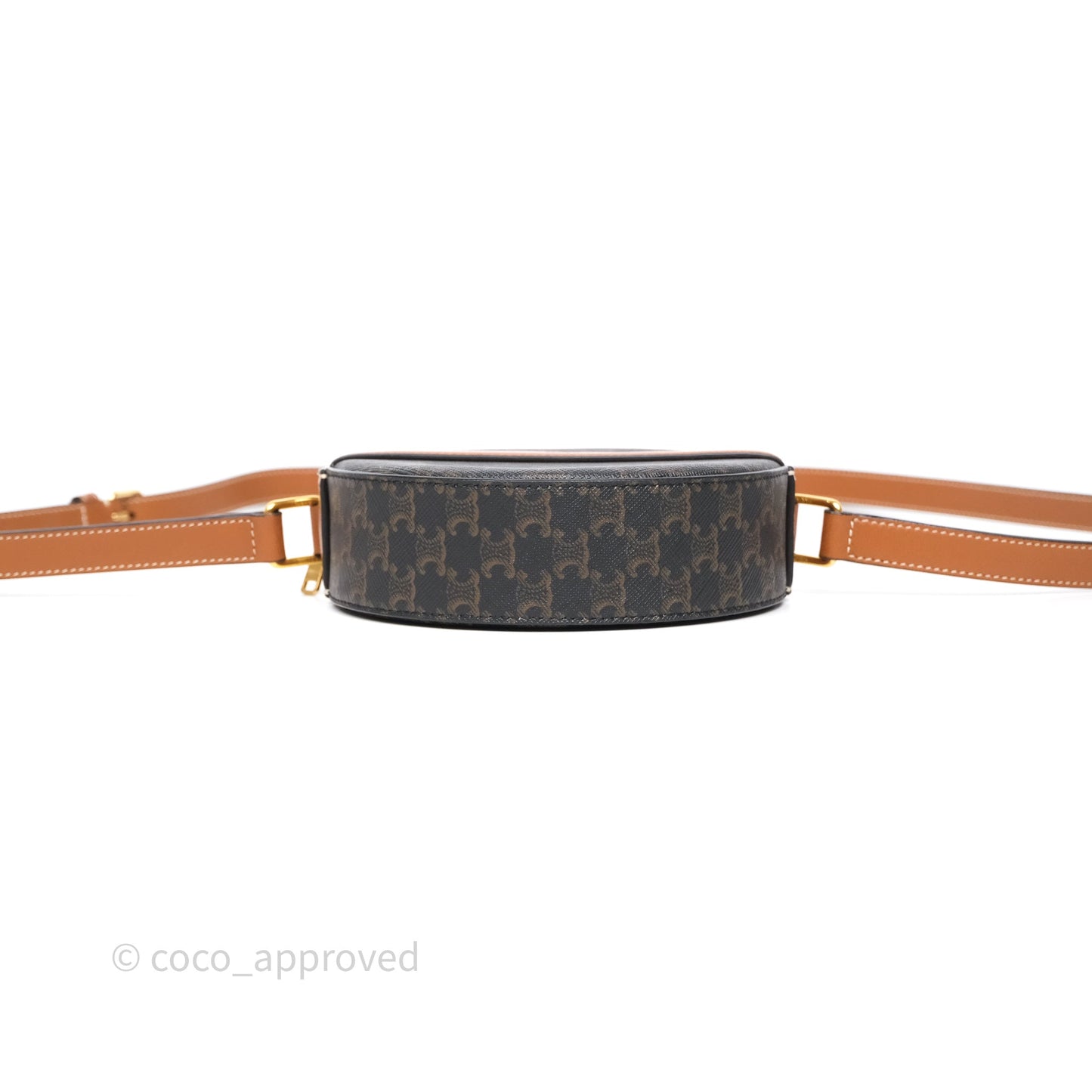 Celine Round Purse on Strap Triomphe Canvas Tan