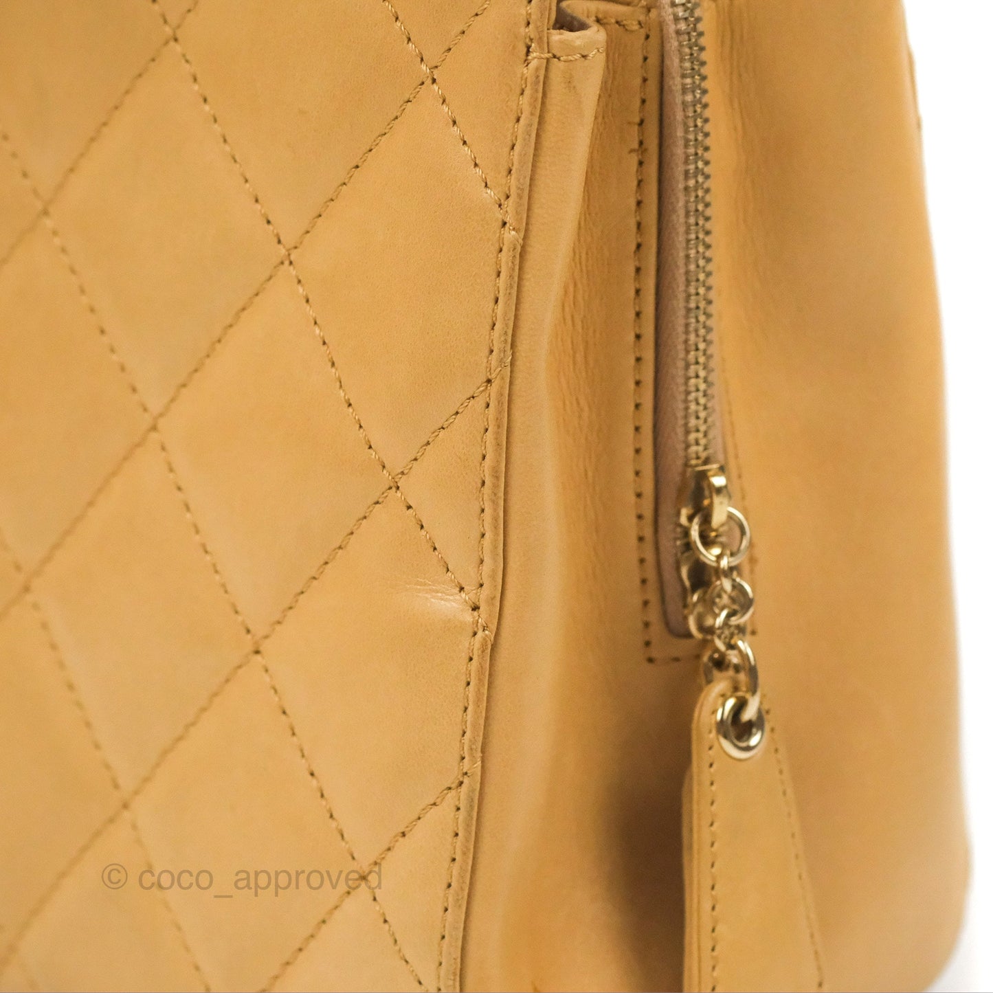 Chanel Vintage Small Top Handle Tote Quilted Beige Lambskin