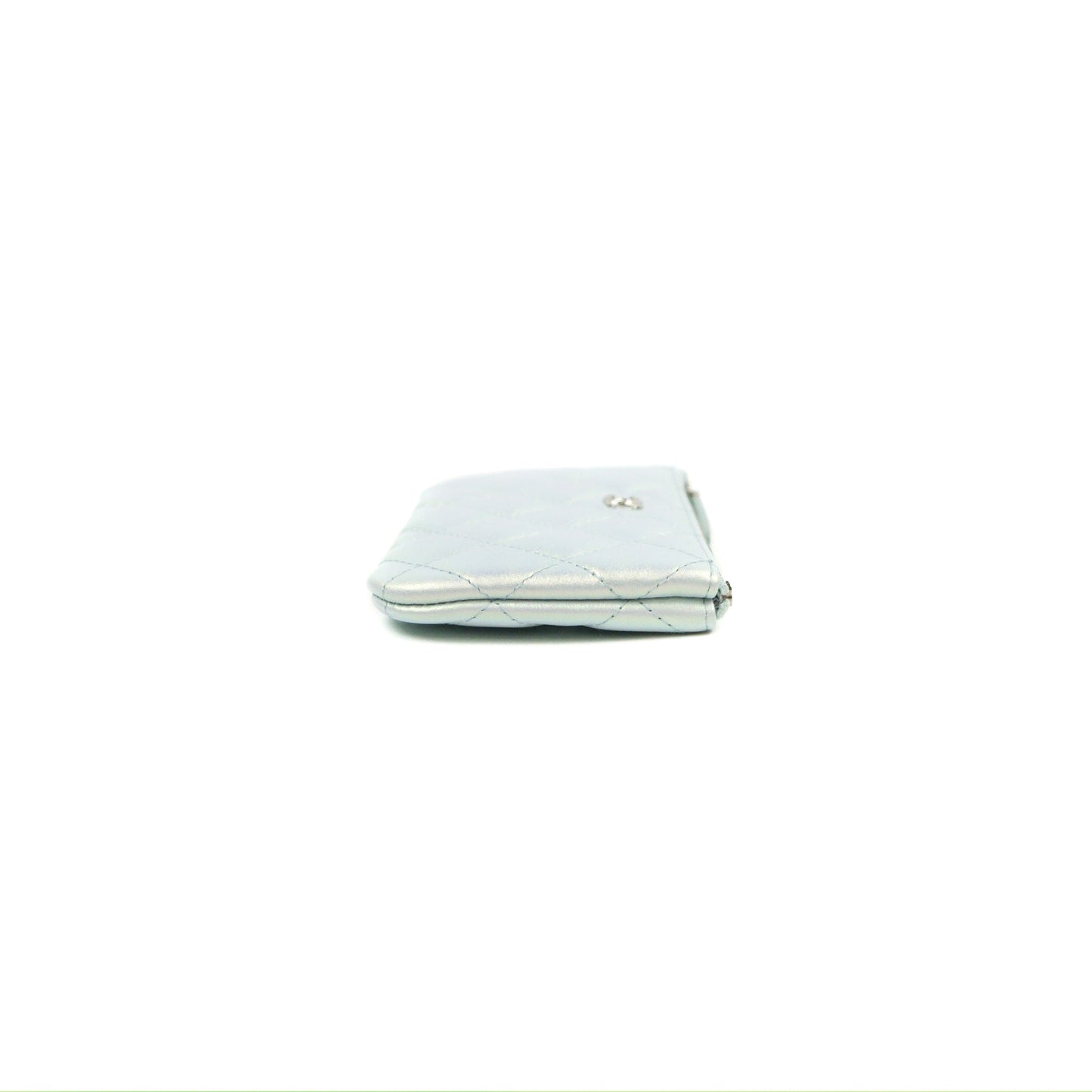Chanel Quilted Mini O Case Iridescent Icy Blue Calfskin Silver Hardware