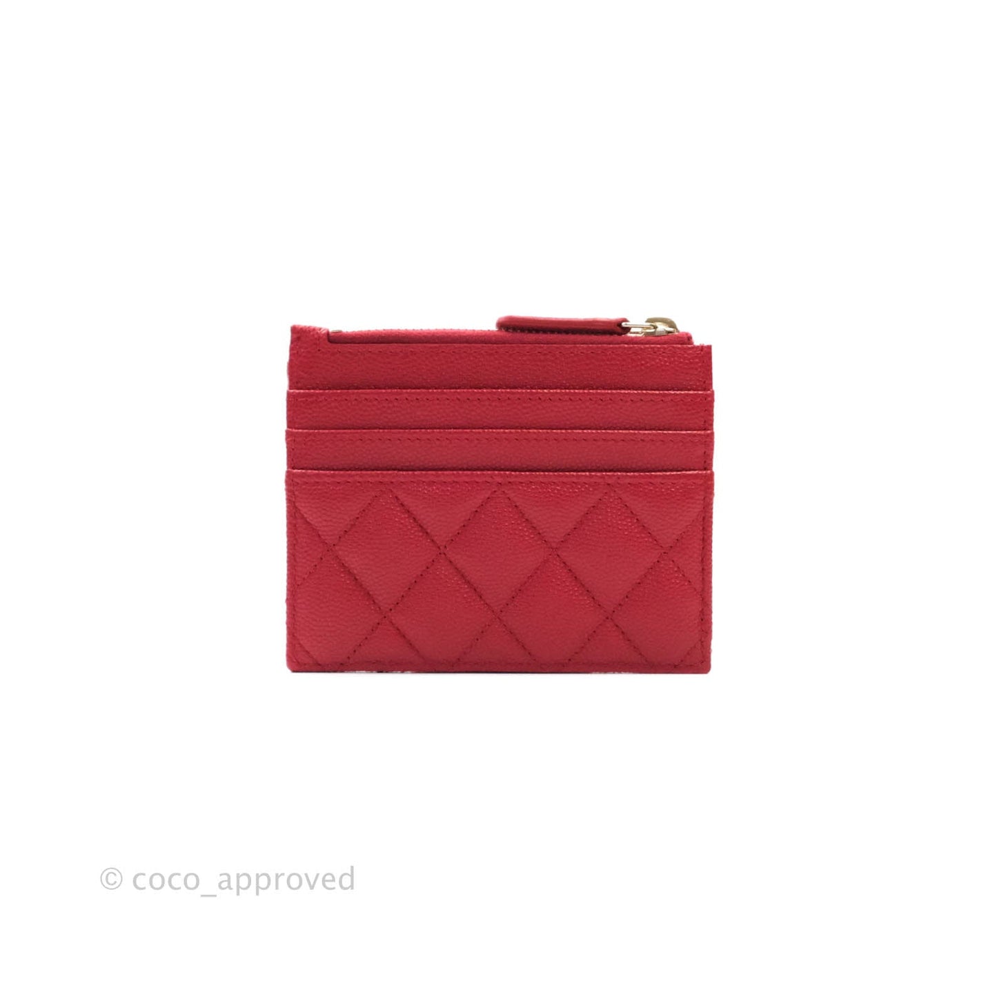 Chanel Quilted CC Zipped Card Holder Caviar Red Gold Hardware