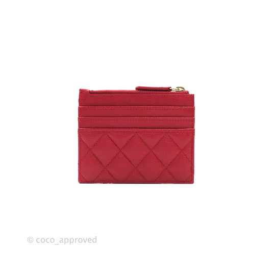 Chanel Quilted CC Zipped Card Holder Caviar Red Gold Hardware