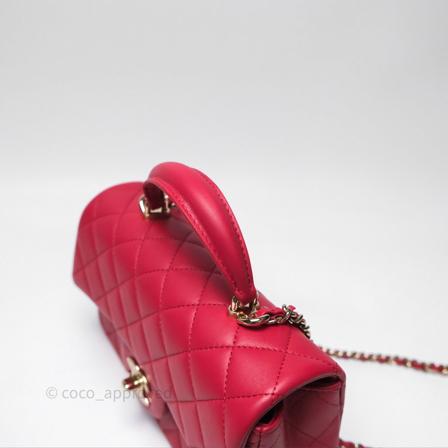 Chanel Top Handle Mini Rectangular Flap Red Lambskin Gold Hardware