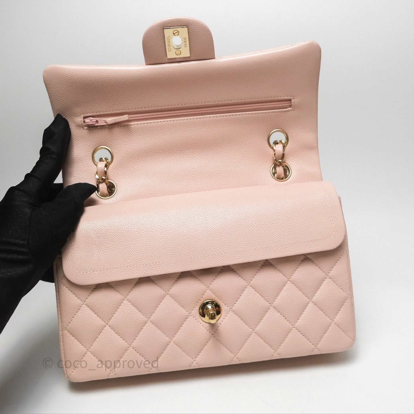 Chanel Small Classic Quilted Flap Pink Caviar Gold Hardware