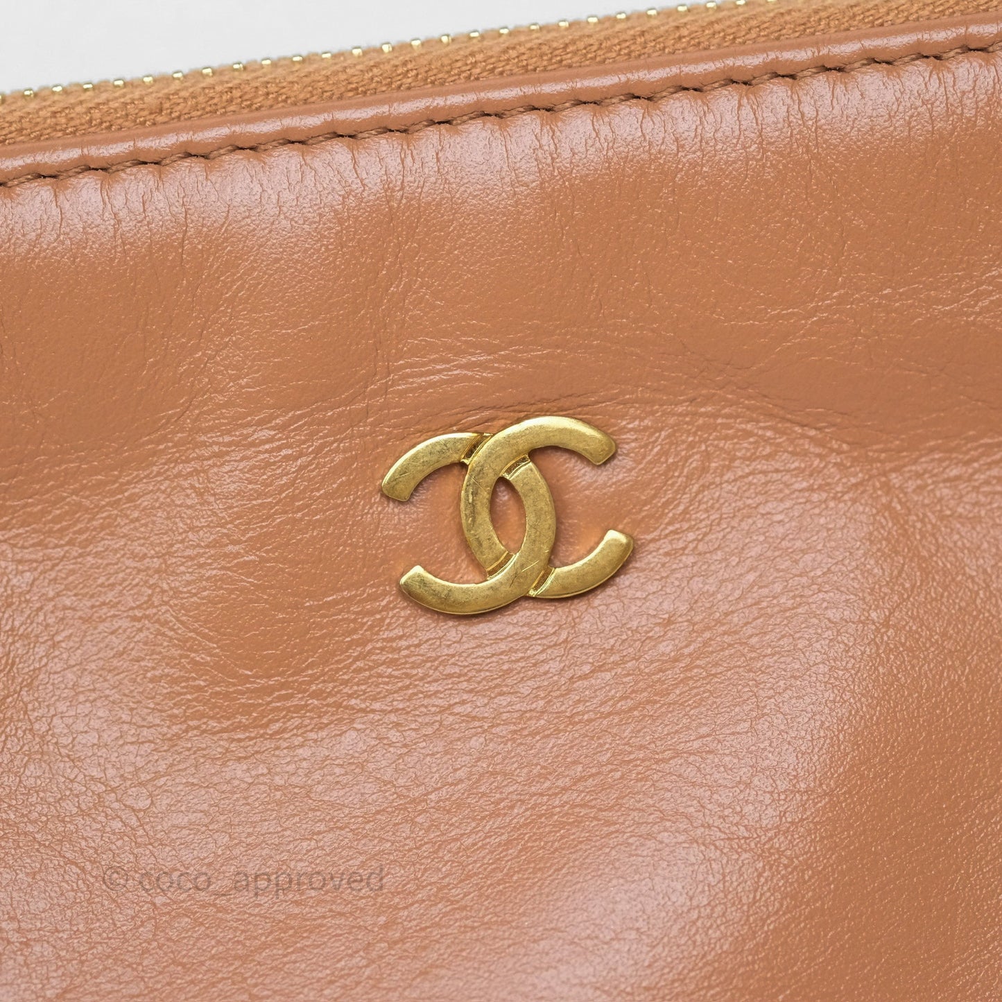 Chanel 22 Small Caramel Beige Shiny Calfskin Aged Gold Hardware