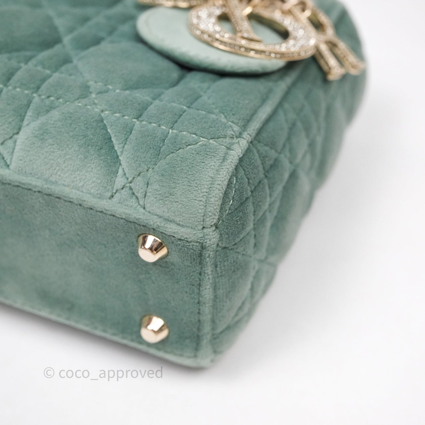 Christian Dior Mini Lady Dior Green Suede Cannage Gold Hardware