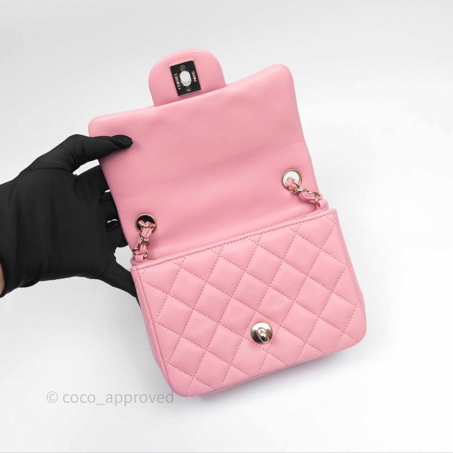 Chanel Mini Square Flap Quilted Pink Lambskin Gold Hardware