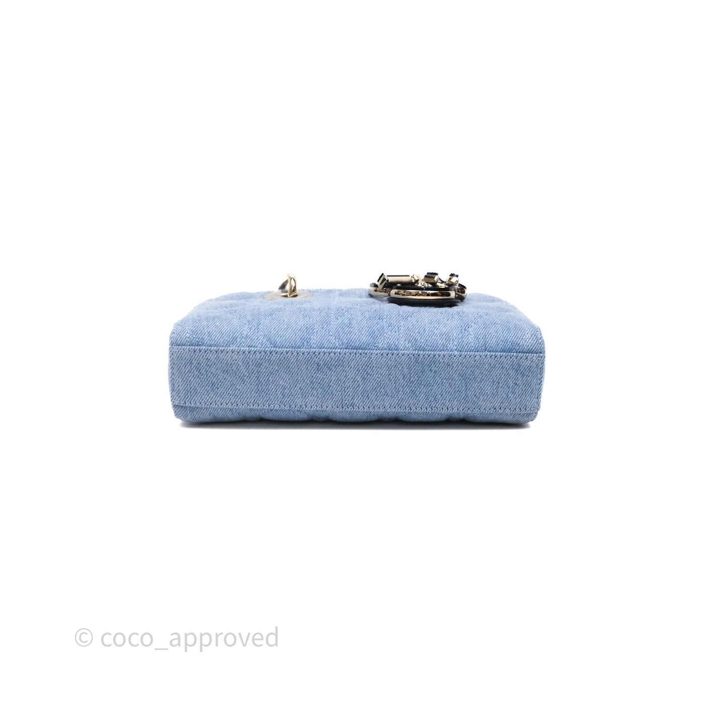 Christian Dior Small Lady D-Joy Bag Washed Blue Denim Cannage Gold Hardware