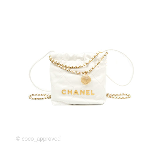 Chanel 22 Mini Bag White Crumpled Calfskin