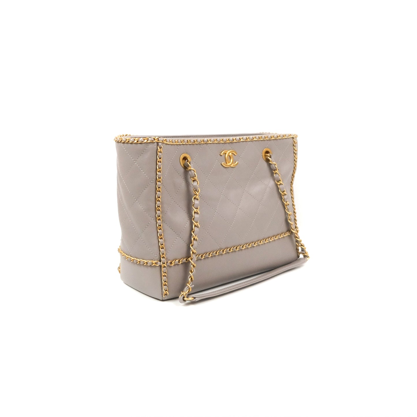 Chanel Small Chain Around Shopping Tote Grey Calfskin Aged Gold Hardware